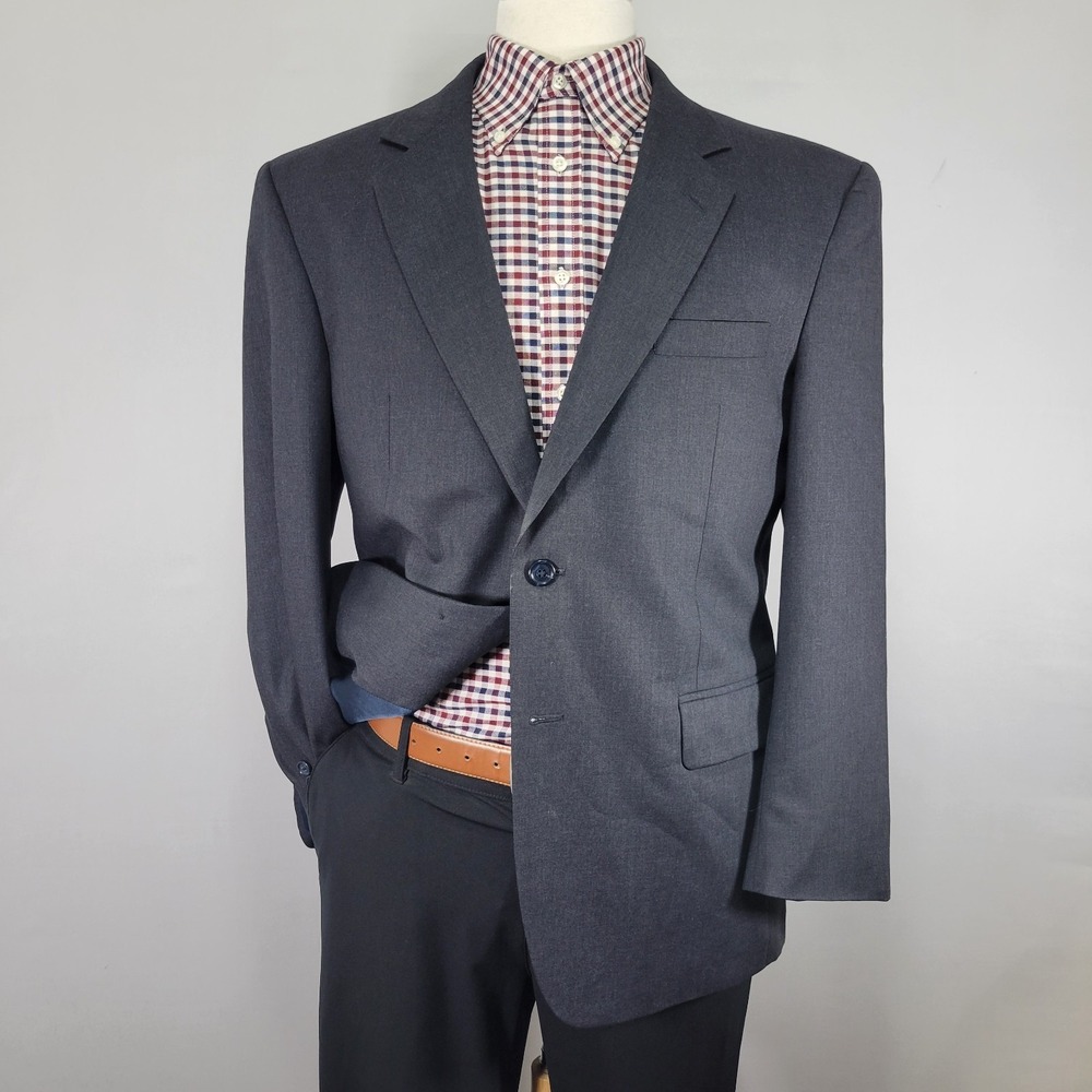JOS A BANK Men's Sport Coat Blazer Two Button Charcoal Gray Wool Cashmere‎ 42S